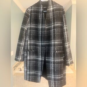 Express Plaid Recycled Wool Collarless Tweed Coat-Size M
